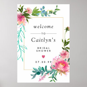 Rustic Pink Floral Boho Bridal Shower Welcome Sign