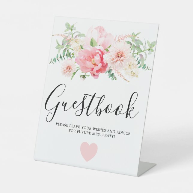 Rustic Pink Floral Bridal Shower Guestbook Sign (Front)