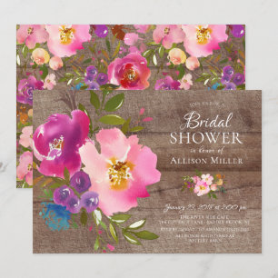 Rustic Pink Floral Bridal Shower Invitations