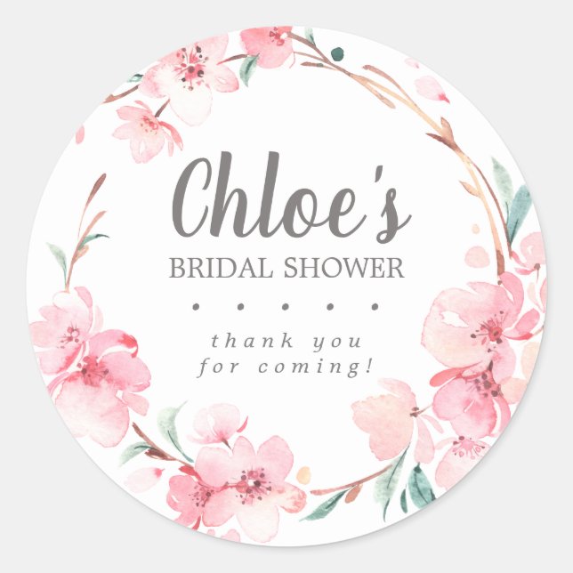 Rustic Pink Floral Bridal Shower Thank You Classic Round Sticker (Front)