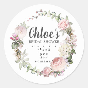 Rustic Pink Floral Bridal Shower Thank You Classic Round Sticker