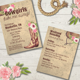 Rustic Pink Floral Cowgirl Invitation 2 sides