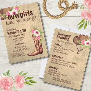 Rustic Pink Floral Cowgirl Invitation 2 sides