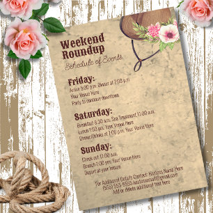Rustic, Pink, Floral, Cowgirl, Itinerary Invitation