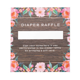 Rustic Pink Floral Diaper Raffle Notepad