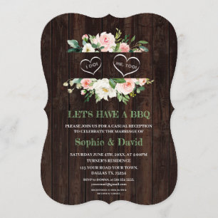 Rustic Pink Floral Frame Barn I DO BBQ Invitation