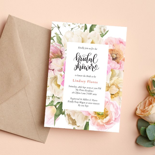 Rustic Pink Floral Greenery Bridal Shower Invitation (Creator Uploaded)