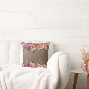 Rustic Pink Floral Neutral Colour Vintage Cushion