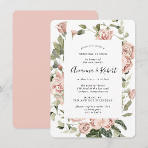 Rustic Pink Floral Post Wedding Brunch Invitation