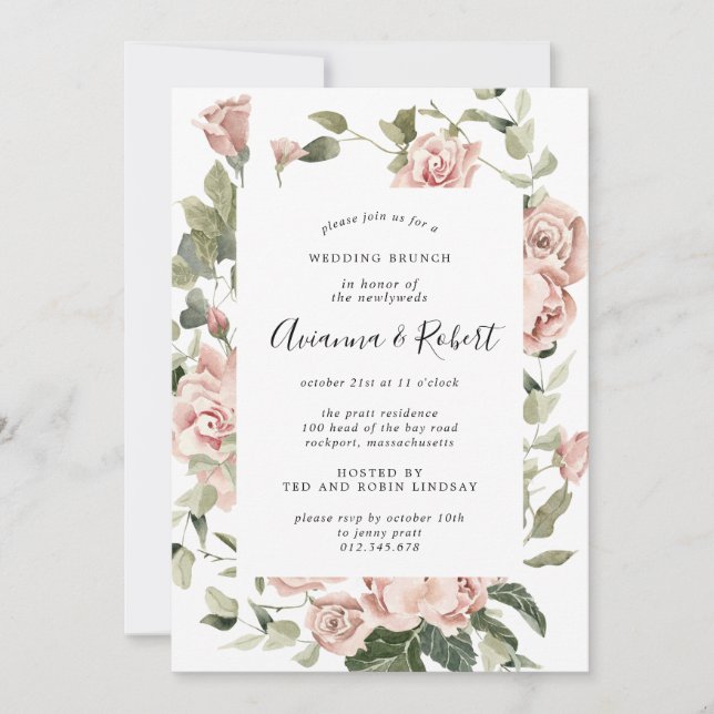 Rustic Pink Floral Post Wedding Brunch Invitation (Front)