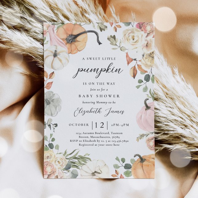 Rustic Pink Floral Pumpkin Girl Baby Shower Invitation (Creator Uploaded)