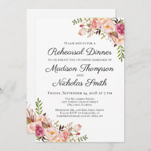 Rustic Pink Floral Rehearsal Dinner Invitations
