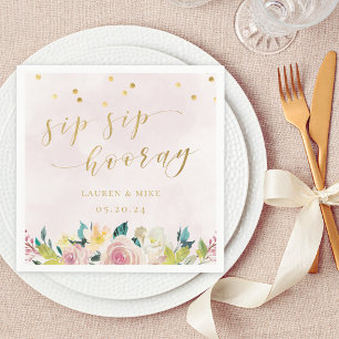 Rustic Pink Floral Sip Sip Hooray Bridal Shower Napkin