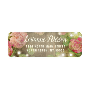 Rustic Pink Floral String Lights Return Address Label
