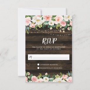 Rustic Pink Floral String Lights RSVP Card