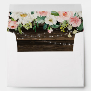 Rustic Pink Floral String Lights White Envelope
