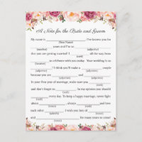 Rustic Pink Floral Wedding Advice Cards