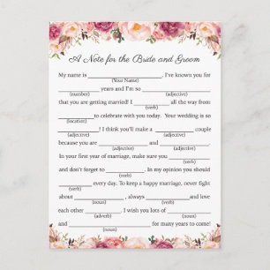 Rustic Pink Floral Wedding Advice Cards