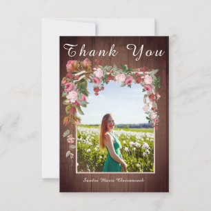 Rustic Pink Floral Wedding Bridal Shower    Thank You Card