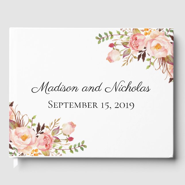 Rustic Pink Floral Wedding Guest Book (Front)