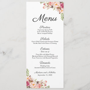 Rustic Pink Floral Wedding Menu Rack Cards