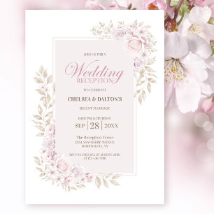Rustic Pink Floral Wedding Reception Invitation