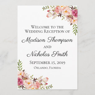 Rustic Pink Floral Wedding Reception Programs