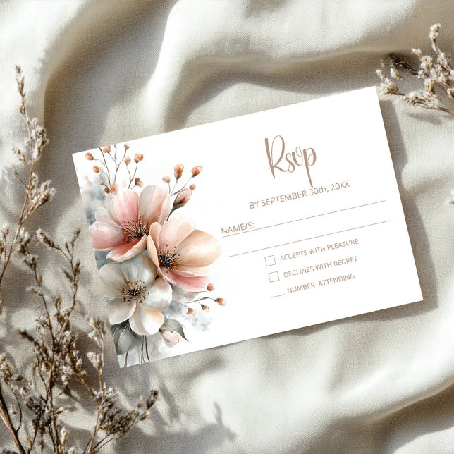 Rustic Pink Floral Wedding RSVP Card (Creator Uploaded)