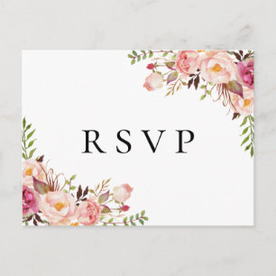 Rustic Pink Floral Wedding RSVP Postcards