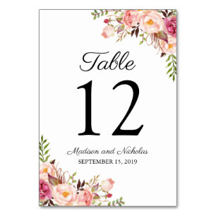 Rustic Pink Floral Wedding Table Number Cards