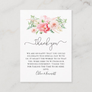 Rustic Pink Floral Wedding Thank You Place Card