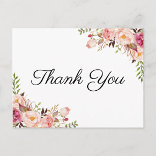 Rustic Pink Floral Wedding Thank You Postcards