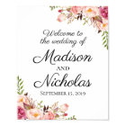 Rustic Pink Floral Wedding Welcome Sign Poster