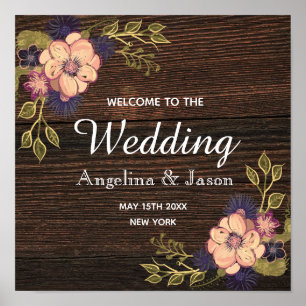 Rustic Pink Floral Welcome Wedding Poster