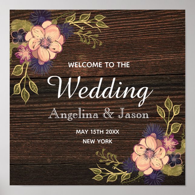 Rustic Pink Floral Welcome Wedding Poster (Front)
