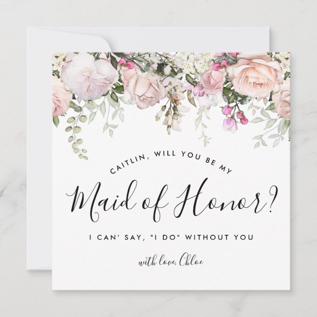 Rustic Pink Floral Will You Be My Maid of Honour Invitation (Front)
