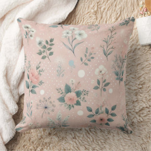 Rustic Pink Floral with White Blooms and Greenery Cushion