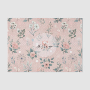 Rustic Pink Floral with White Blooms and Greenery Tissue Paper