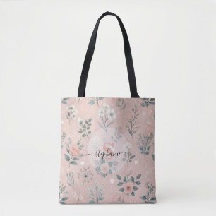 Rustic Pink Floral with White Blooms and Greenery Tote Bag
