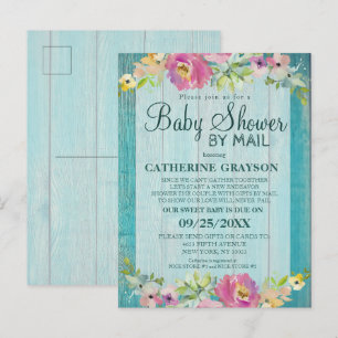 Rustic Pink Floral & Wood Baby Shower Invitation