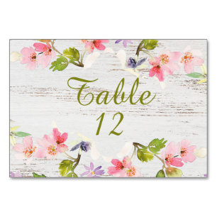 Rustic Pink Florals on White Wood Reserved Table Number