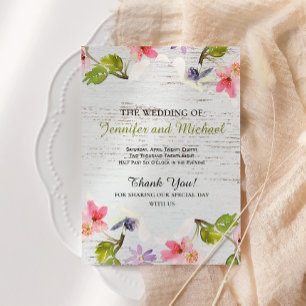 Rustic Pink Florals on White Wood Wedding Program
