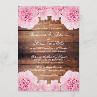 Rustic Pink Flowers Barn Wood Wedding Invites