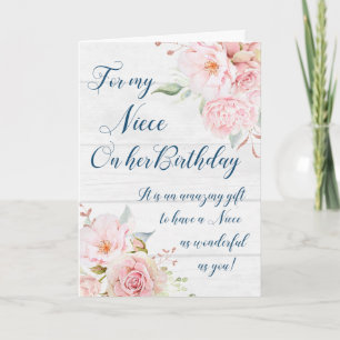 Rustic Pink Flowers Niece Birthday Card