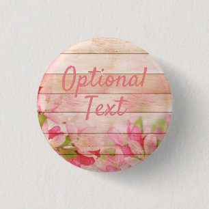 Rustic Pink Flowers on Wood 3 Cm Round Badge