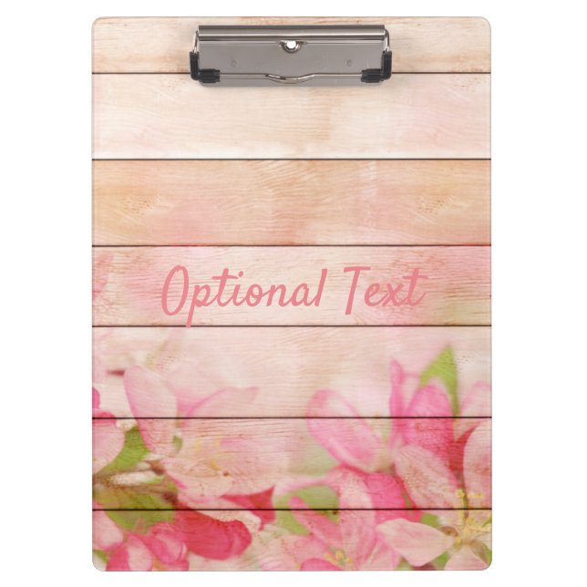 Rustic Pink Flowers on Wood Clipboard (Front)