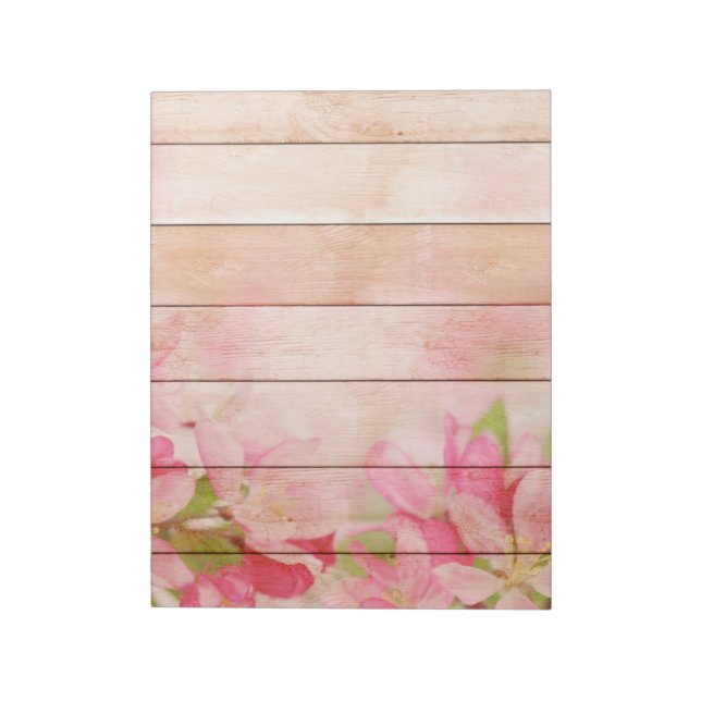 Rustic Pink Flowers on Wood Notepad (Rotated)