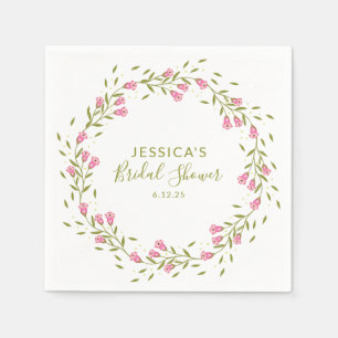 Rustic Pink Garden Flowers Custom Bridal Shower Napkin