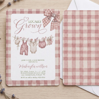 Rustic Pink Gingham Locally Grown Baby Shower Invitation