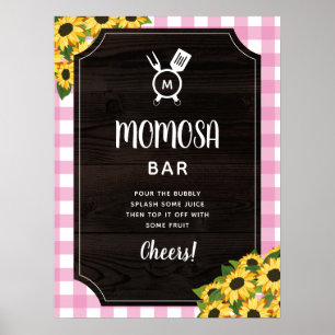 Rustic Pink Gingham Sunflowers Monogram Momosa Bar Poster